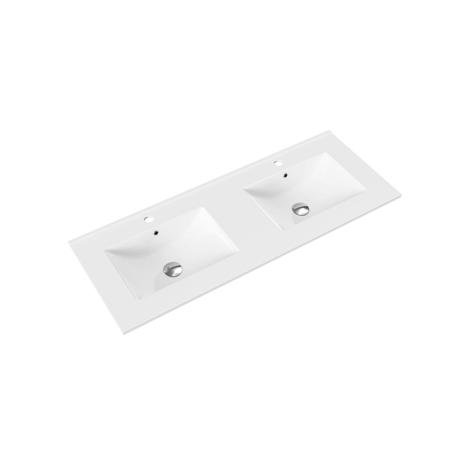 HAYAT LAVABO - 2 VASQUES - AVEC TROP-PLEIN - 2 TROUS ROBINET - MARBRE COMPOSITE - 120X1,5X45 CM - BLANC BRILLANT