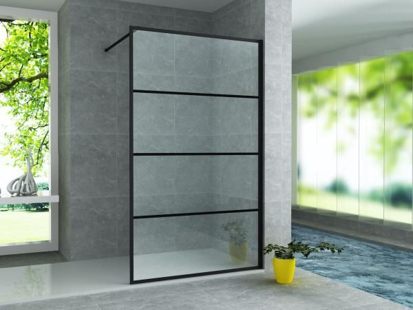 PAROI DE DOUCHE NOIR MAT À GRILLE 90X200CM 8MM