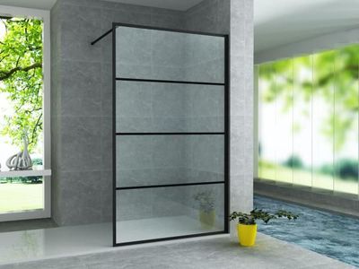 PAROI DE DOUCHE NOIR MAT À GRILLE 100X200CM 8MM