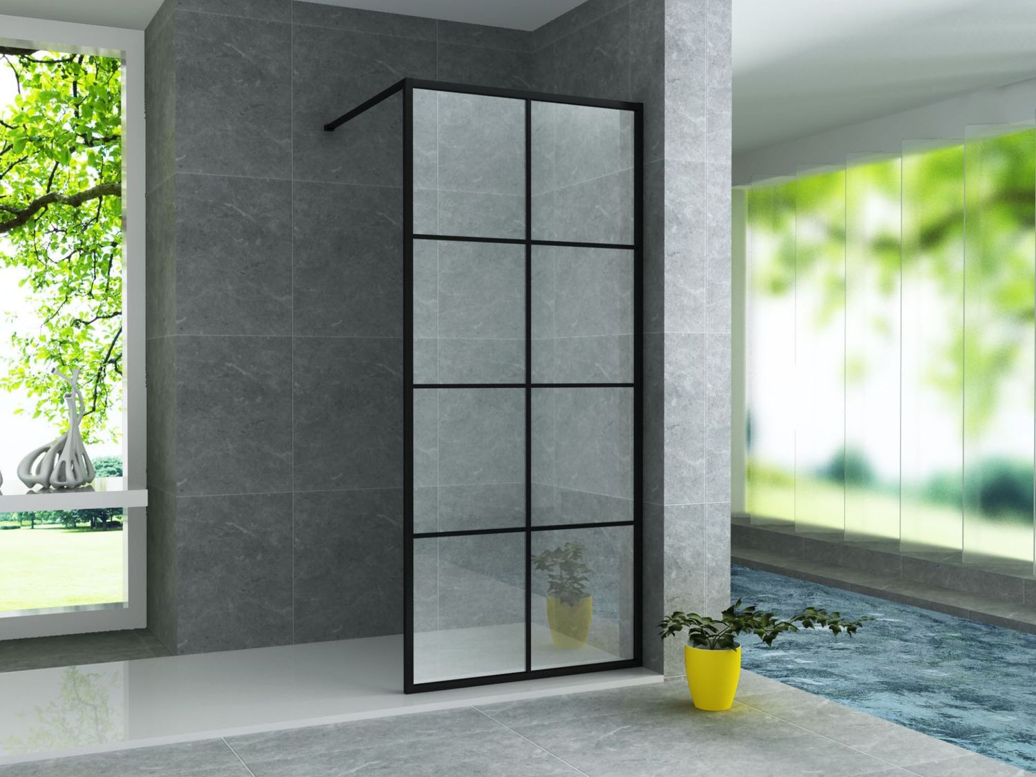 PAROI DE DOUCHE À CARREAUX (800X2000X8MM) - NOIR MAT