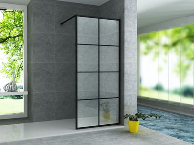 PAROI DE DOUCHE À CARREAUX (800X2000X8MM) - NOIR MAT