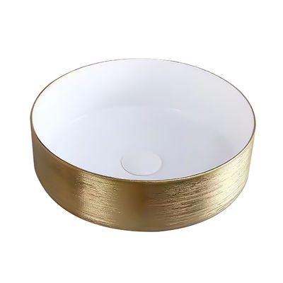 VASQUE EN CÉRAMIQUE AVEC RELIEF BROSSÉ OR (36CM) - BLANC