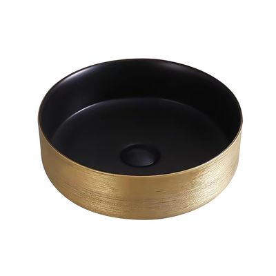 VASQUE EN CÉRAMIQUE AVEC RELIEF BROSSÉ OR (36CM) - NOIR
