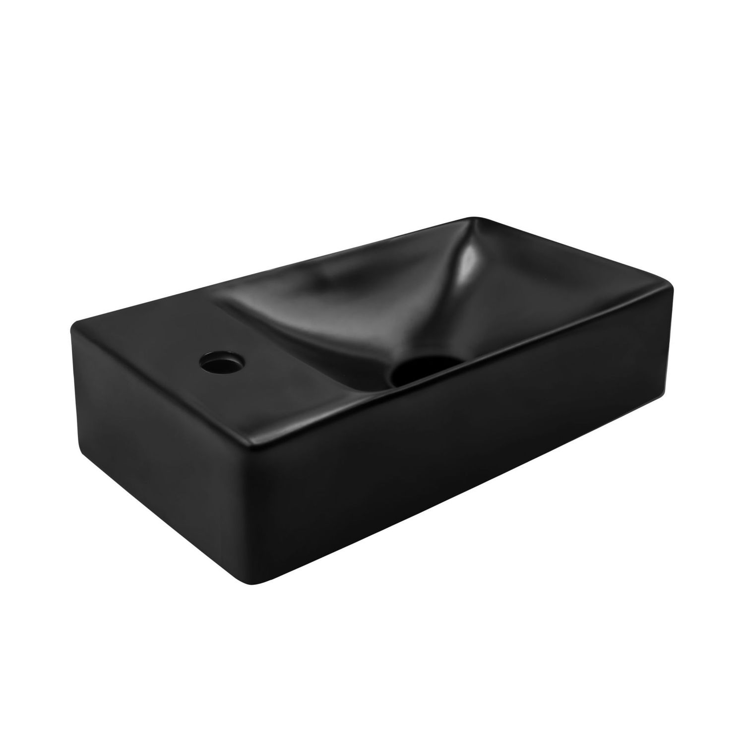 VASQUE CÉRAMIQUE AVEC TROU DE ROBINETTERIE À GAUCHE (37,5X22X10CM) - NOIR MAT