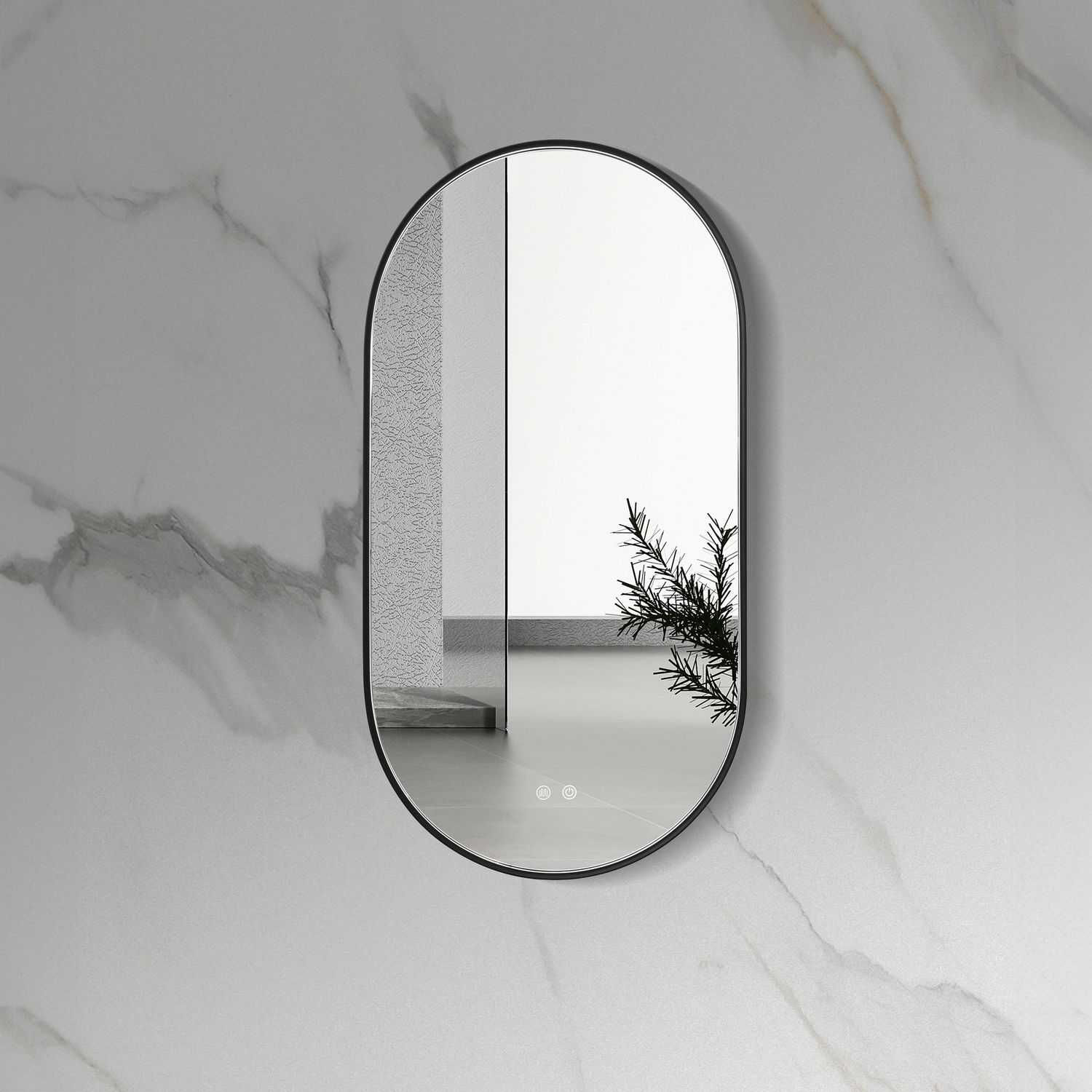 MIROIR LED OVALE AVEC CHAUFFAGE (100X50CM) NOIR MAT