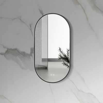 MIROIR LED OVALE AVEC CHAUFFAGE (100X50CM) NOIR MAT