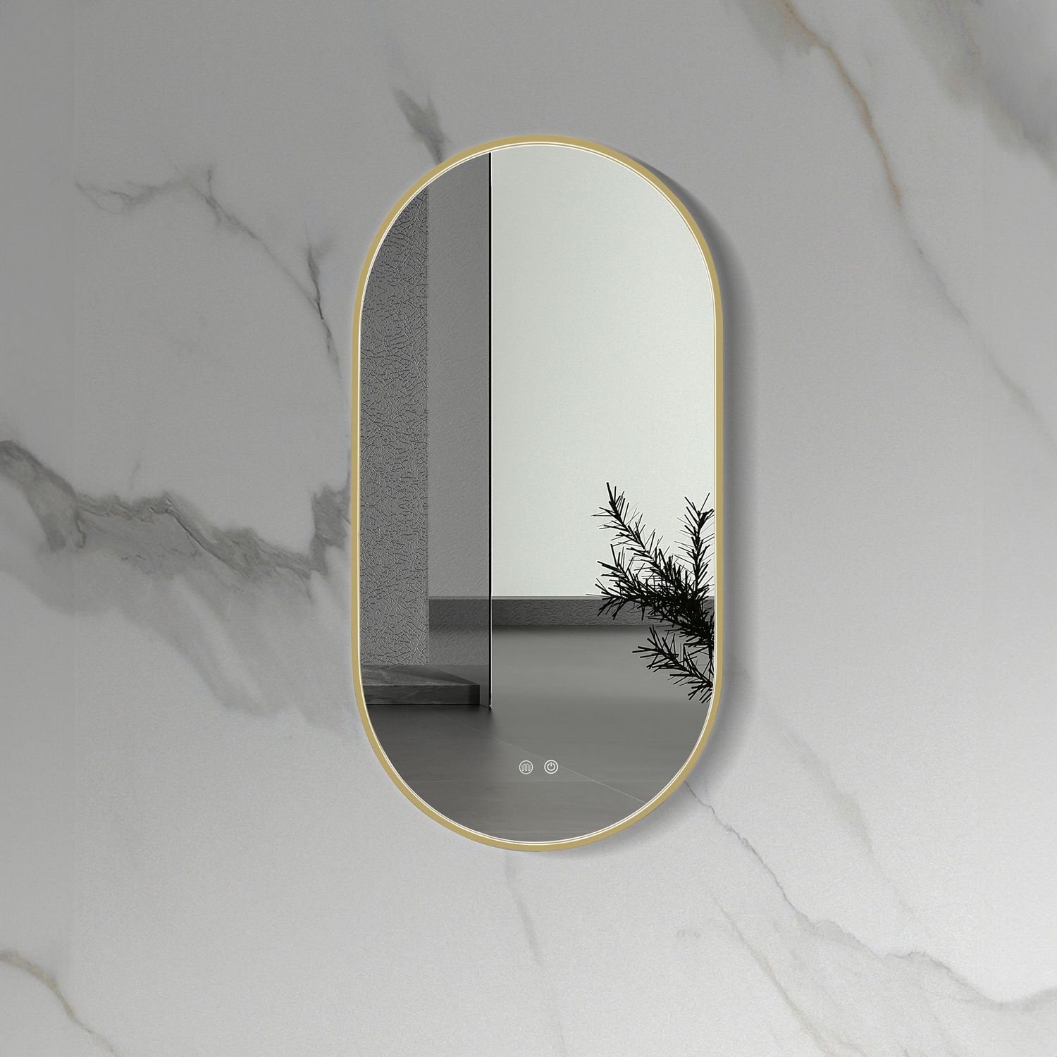 MIROIR LED OVALE AVEC CHAUFFAGE (100X50CM) OR BROSSÉ