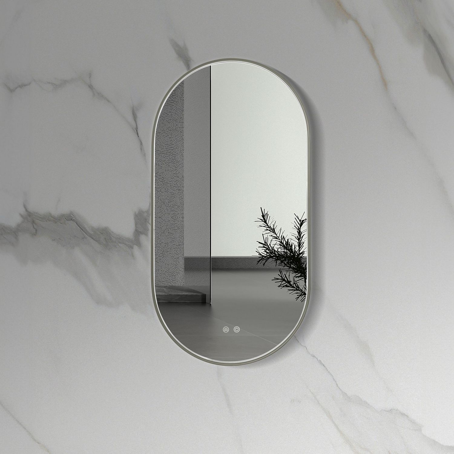 MIROIR LED OVALE AVEC CHAUFFAGE (100X50CM) GRIS GUNMETAL