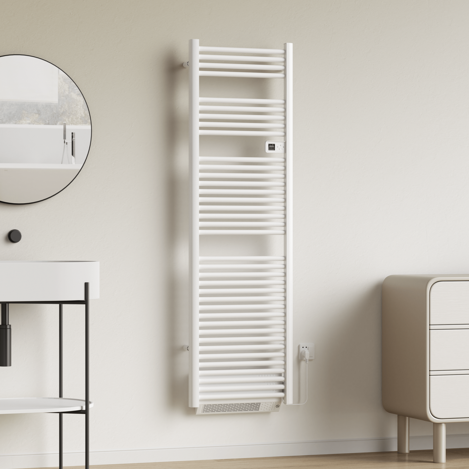 BELRAD SÉCHE SERVIETTES AVEC SOUFFLEUR - ÉLECTRIQUE - AVEC THERMOSTAT NUMÉRIQUE PROGRAMMABLE - 2000W - 184X54X13,3 CM - BLANC BRILLANT