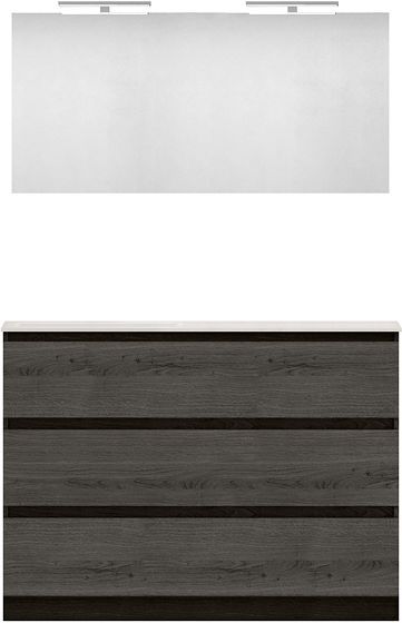 MEUBLE FORM 120 ASYMETRIQUE GAUCHE 3 TIROIR MARBRE DE SYNTHESE +MIROIR CHENE GRAPHIT
