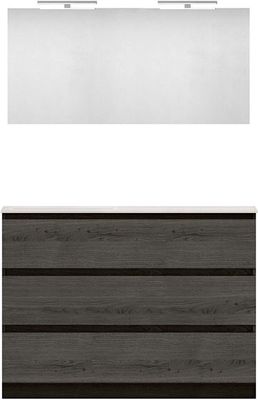 MEUBLE FORM 120 ASYMETRIQUE GAUCHE 3 TIROIR MARBRE DE SYNTHESE +MIROIR CHENE GRAPHIT
