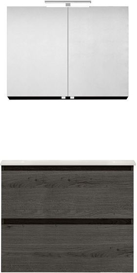 MEUBLE FORM 80CM SOLO 2 TIROIR MARBRE DE SYNTHESE +ARMOIRE DE TOILETTE CHENE GRAPHIT