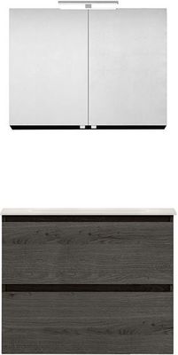 MEUBLE FORM 80CM SOLO 2 TIROIR MARBRE DE SYNTHESE +ARMOIRE DE TOILETTE CHENE GRAPHIT