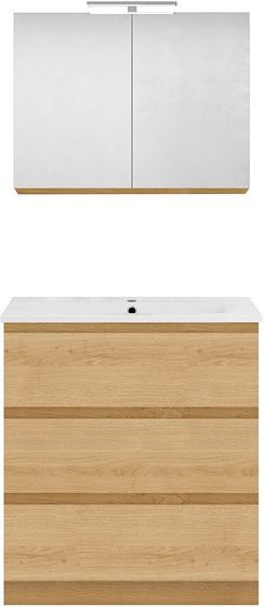 MEUBLE FORM 80CM SOLO 3 TIROIR PORCELAINE +ARMOIRE DE TOILETTE CHENE NORDIC