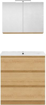 MEUBLE FORM 80CM SOLO 3 TIROIR PORCELAINE +ARMOIRE DE TOILETTE CHENE NORDIC
