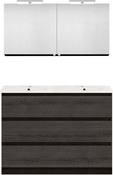 MEUBLE FORM 120 DUO 3 TIROIR PORCELAINE +ARMOIRE DE TOILETTE CHENE GRAPHIT