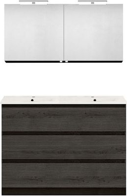 MEUBLE FORM 120 DUO 3 TIROIR PORCELAINE +ARMOIRE DE TOILETTE CHENE GRAPHIT