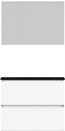 MEUBLE ALANO 80CM SOLO 2 TIROIR PORCELAINE NOIR MAT +MIROIR BLANC