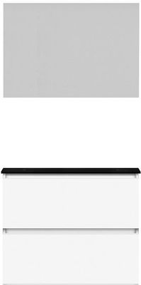 MEUBLE ALANO 80CM SOLO 2 TIROIR PORCELAINE NOIR MAT +MIROIR BLANC
