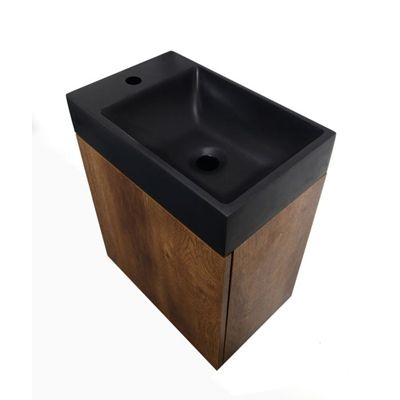 Meuble lave-mains Java : Vasque polybéton noir + porte bois