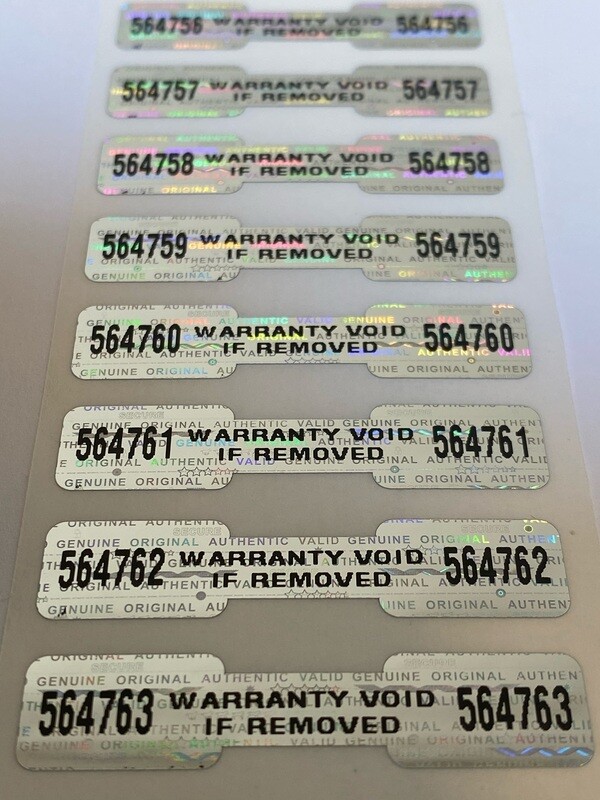 1.75 X .35 Inch Bright Silver Tamper Evident Hologram Dogbone Label