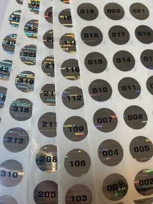 [QTY 500] .50 inch round bright silver tamper evident hologram labels *Numbered from 001 to 510
