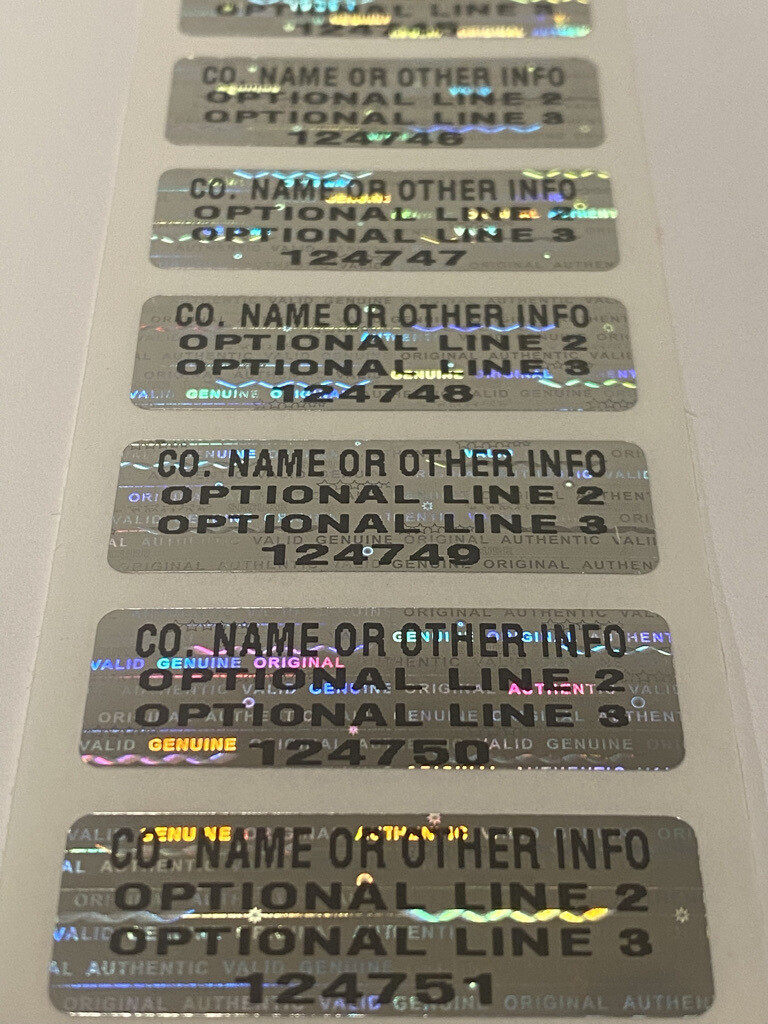 1.5 X .50 inch Bright SilverTamper Evident Custom Printed Hologram Label