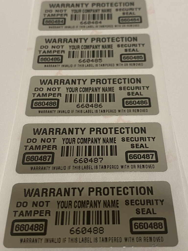 1.75 X .75 Inch Chrome Tamper Evident Custom Printed Label