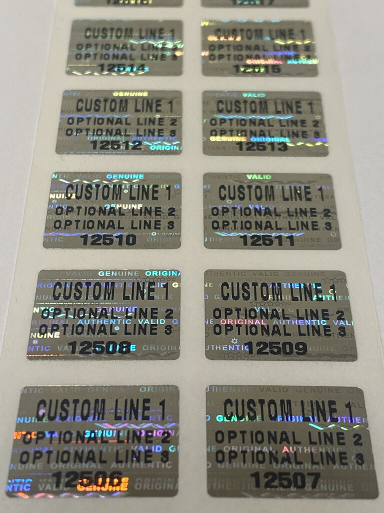 .75 X .60 inch Bright Silver Hologram Custom Printed Label