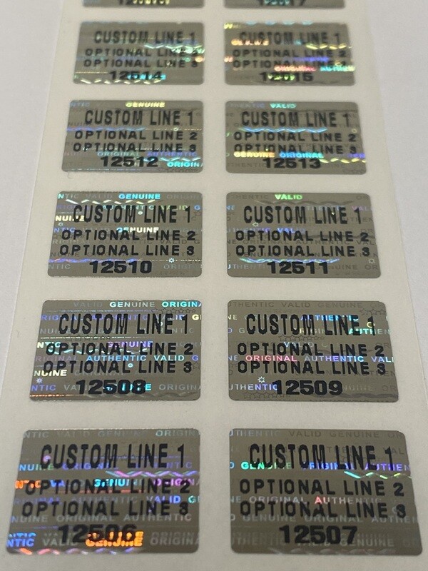 .75 X .60 inch Bright Silver Hologram Custom Printed Label