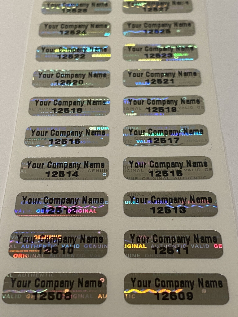 .75 X .25 inch Bright Silver Custom Printed Hologram Label