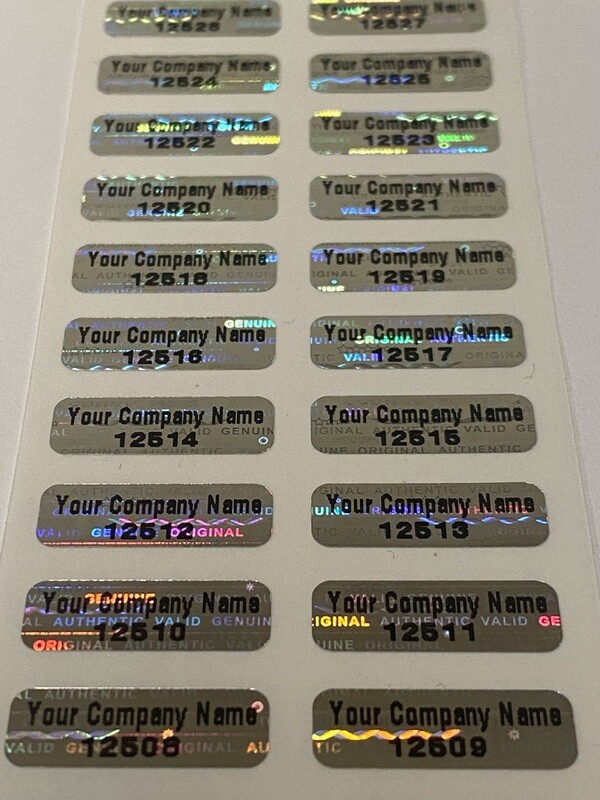 .75 X .25 inch Bright Silver Custom Printed Hologram Label