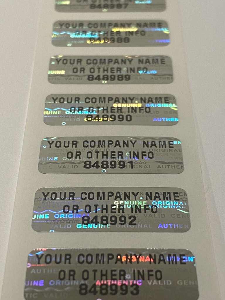 1 X .375 inch Bright Silver Tamper Evident Custom Printed Hologram Label