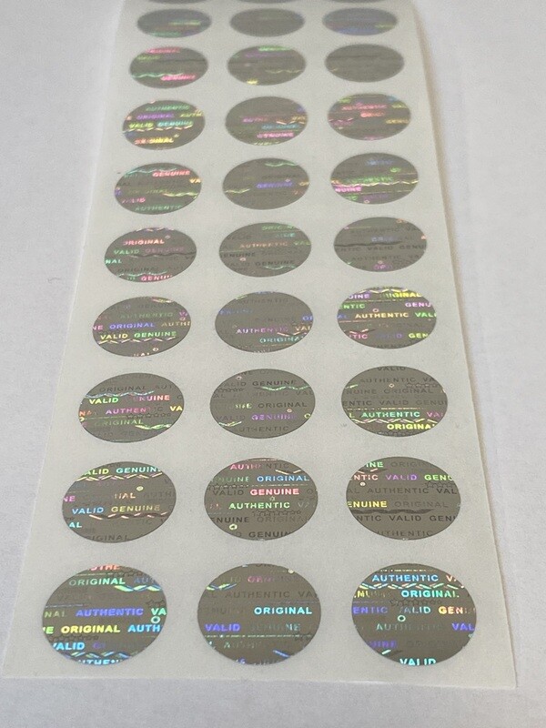 .50 inch round bright silver tamper evident hologram label