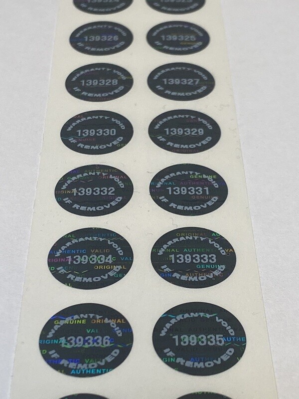 .65 Inch Round Black Tinted Tamper Evident Hologram Warranty Label