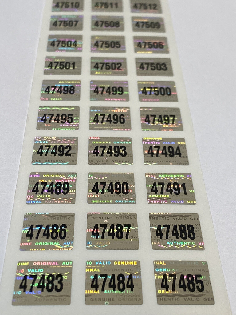 .50 Inch Square Numbered Bright Silver Tamper Evident Hologram Label
