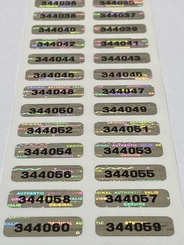.75 X .25 Inch Numbered Bright Silver Tamper Evident Hologram Label