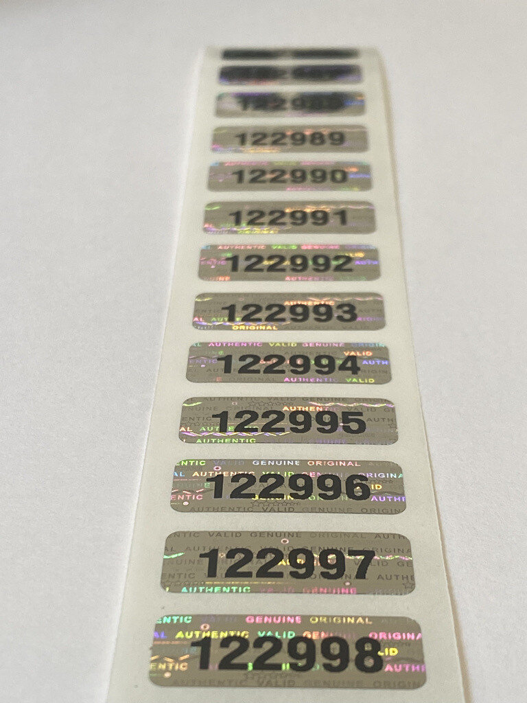 1 X .375 Inch Numbered Bright Silver Tamper Evident Hologram Label