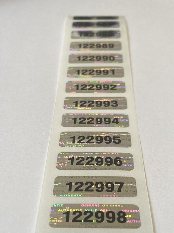 1 X .375 Inch Numbered Bright Silver Tamper Evident Hologram Label