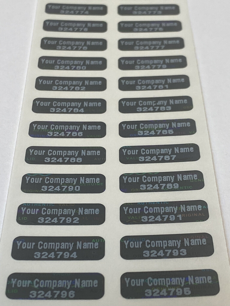 .75 X .25 inch Black Tinted Tamper Evident Custom Printed Hologram Label