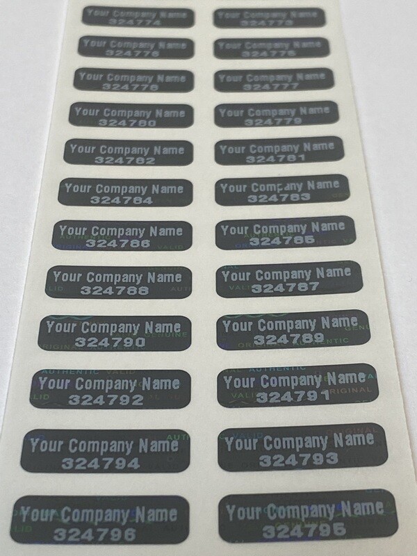 .75 X .25 inch Black Tinted Tamper Evident Custom Printed Hologram Label