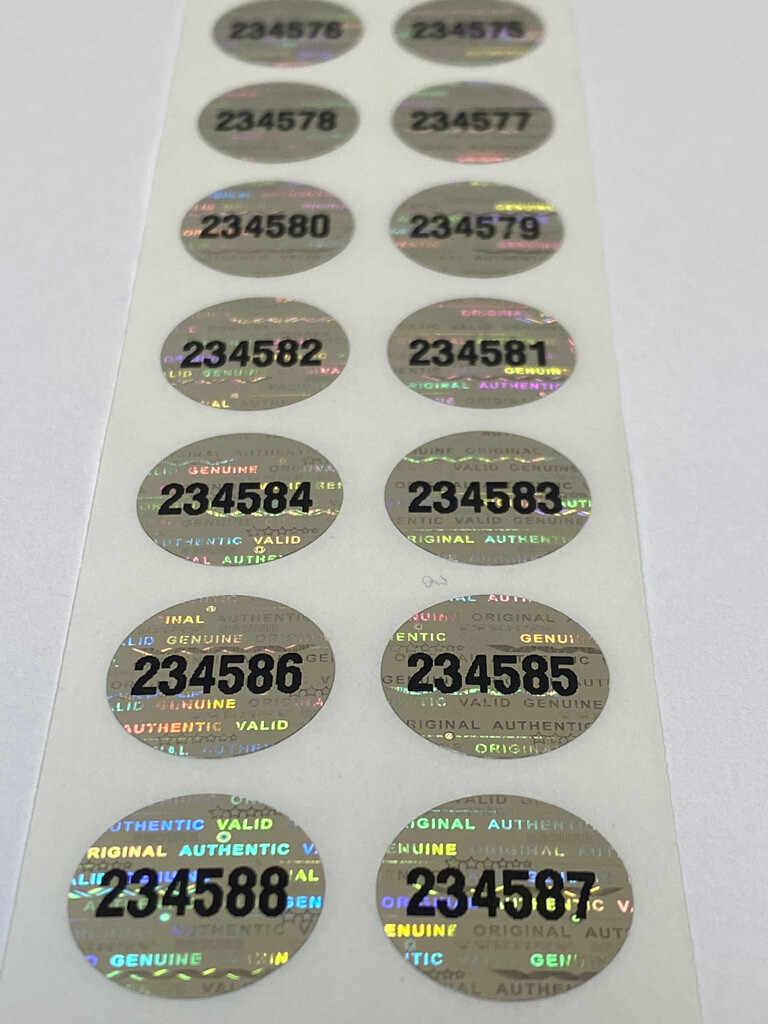 .65 Inch Round Numbered Bright Silver Tamper Evident Hologram Label