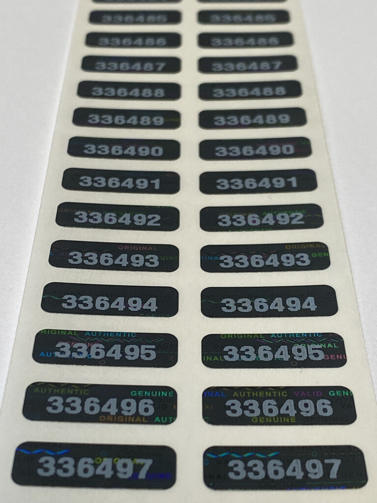 .75 X .25 Inch Match Set Numbered Black Tint Hologram Label