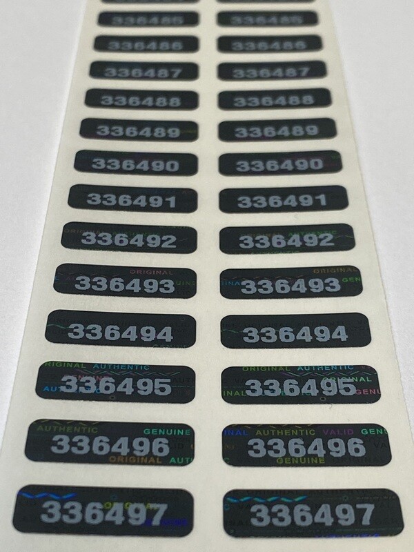 .75 X .25 Inch Match Set Numbered Black Tint Hologram Label