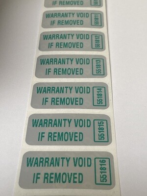 [QTY 100] 1.5 X .75 inch matte silver tamper evident labels WARRANTY VOID IF REMOVED with serial numbering