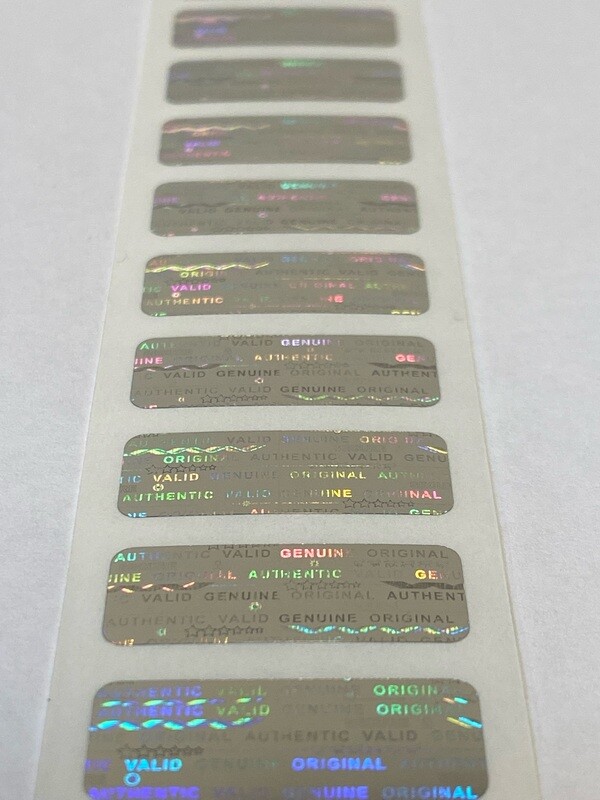1 X .375 Inch rectangle bright silver tamper evident hologram label