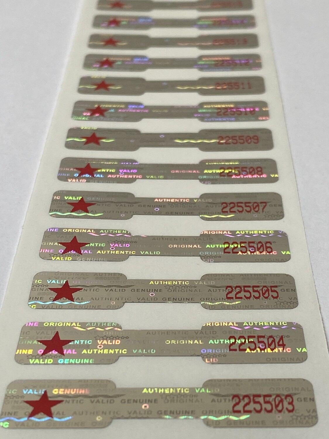 Dogbone Tamper Evident Hologram Label Red Star &amp; Serial Numbering