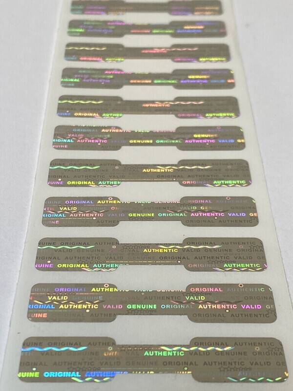 1.75 X .35 Inch Bright Silver Tamper Evident Hologram Dogbone Label
