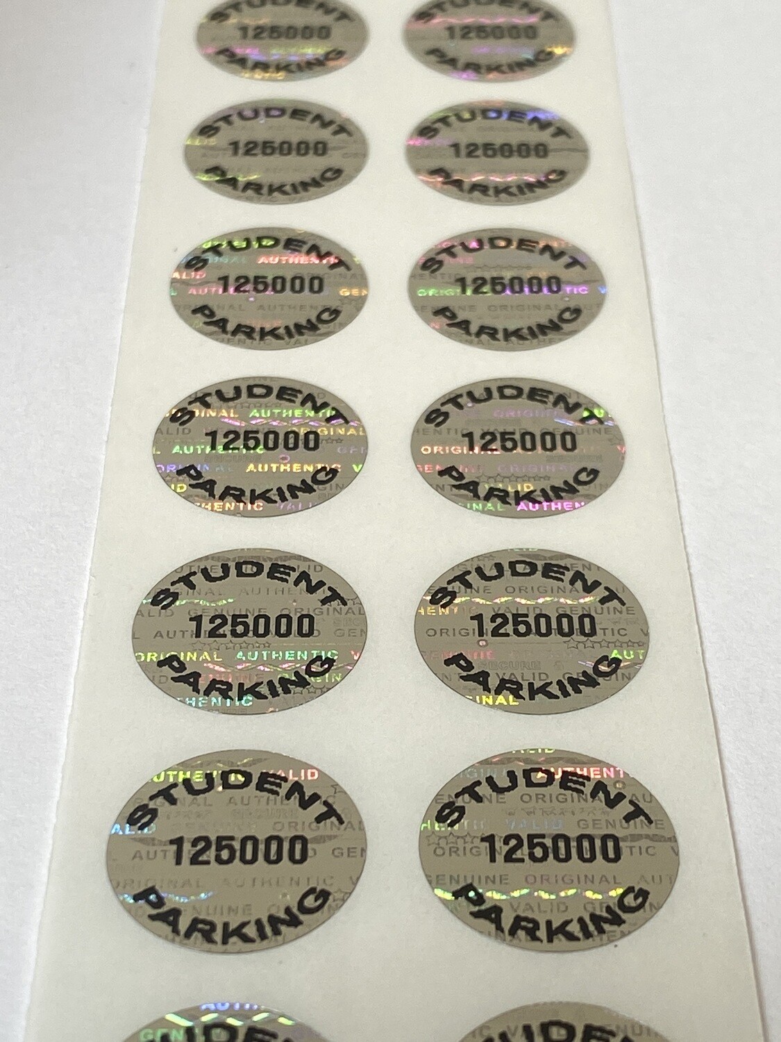 .625 Inch Round Bright Silver Tamper Evident Hologram Student Parking