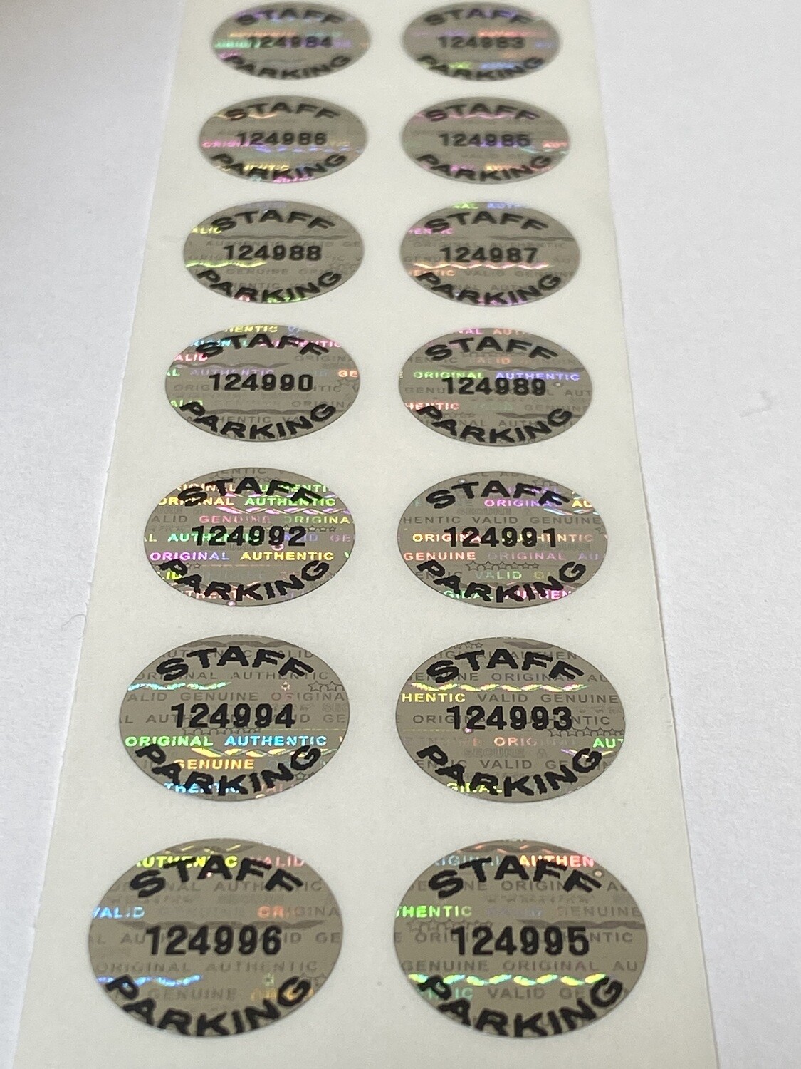 .625 Inch Round Bright Silver Tamper Evident Hologram Label Staff Parking